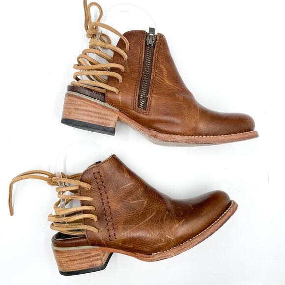 Freebird Jojo Bootie Brown Leather Ankle Strappy Lace Up Side Zip Sz 7 Women's - Picture 3 of 10